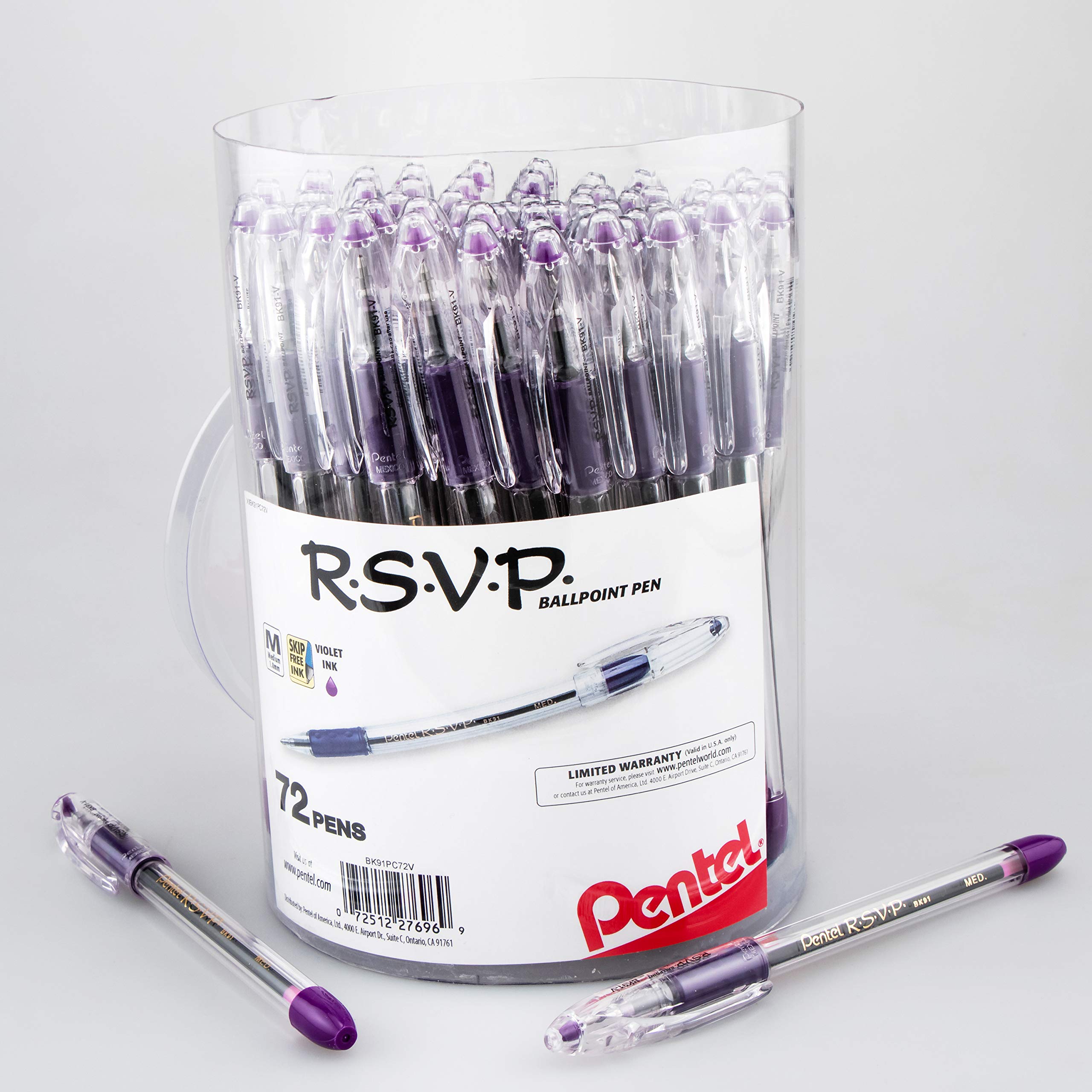 Pentel Rsvp Ballpoint Pen, (1.0Mm) Med Line, Violet Ink, 72Pk Canister (Bk91Pc72V)