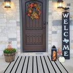Black And White Striped Outdoor Rug Front Porch Rug 27.5'X43' Front Door Mat Cotton Hand-Woven Reversible Mats For Outdoor,Ent