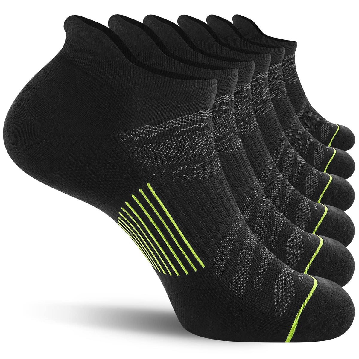 Fitrell 6 Pack Mens Ankle Running Socks Low Cut Cushioned Athletic Sports Socks, Shoe Size 12-15, Blackgreen