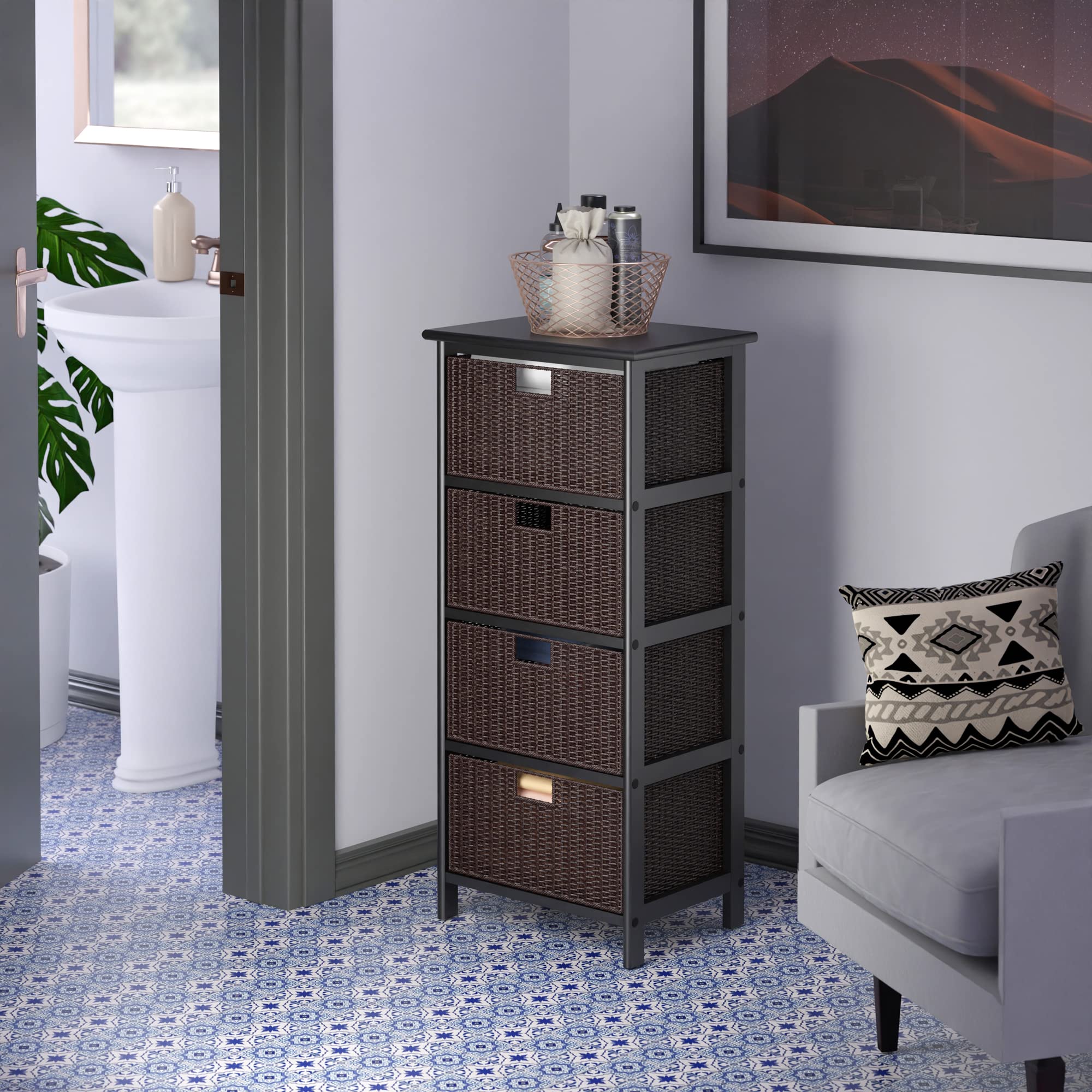 Winsome Omaha Storage/Organization, 4 Baskets, Black/Chocolate
