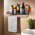 Kuber Industries Metal Bathroom Shelf For Wall  Washroom Organizer Shampoo Holder Stand & 14 Inch Kitchen Storage Rack  Black