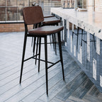 Flash Furniture Kenzie Commercial Grade Mid-Back Barstools - Brown LeatherSoft Upholstery - Black Iron Frame with Integrated Footrest - Set of 2