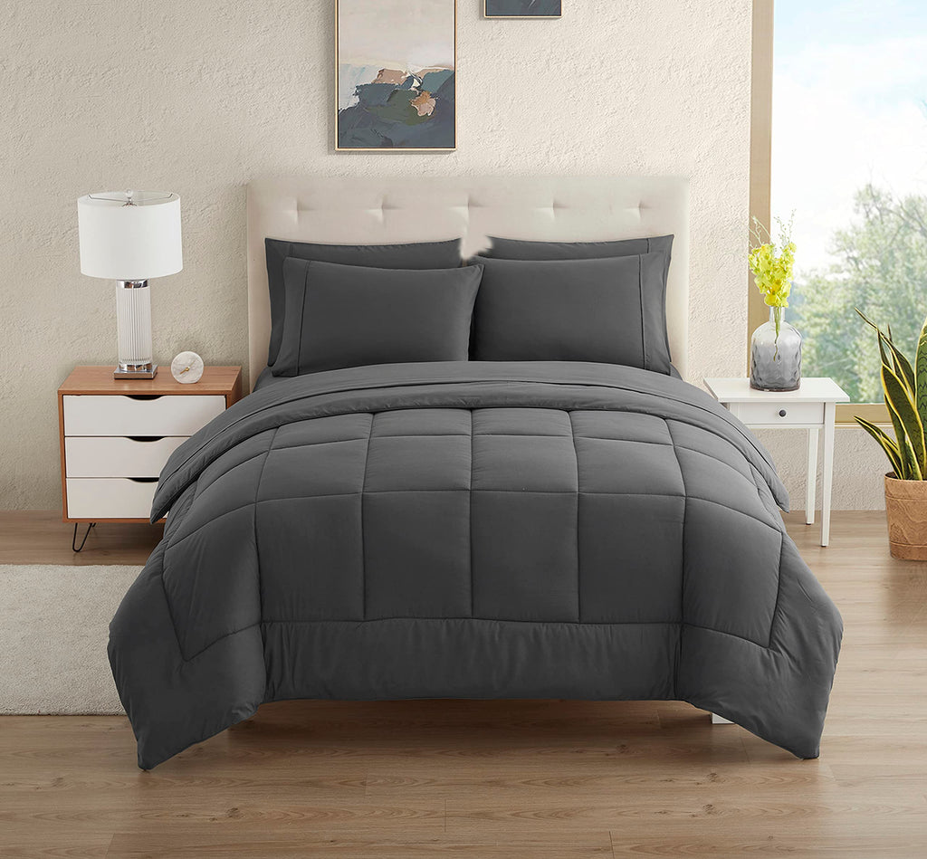 Dorm Room Essentials College Bedding Comforter Set 7 Piece Full Size Bed In A Bag For College Students Boys And Girls, Full, Gra