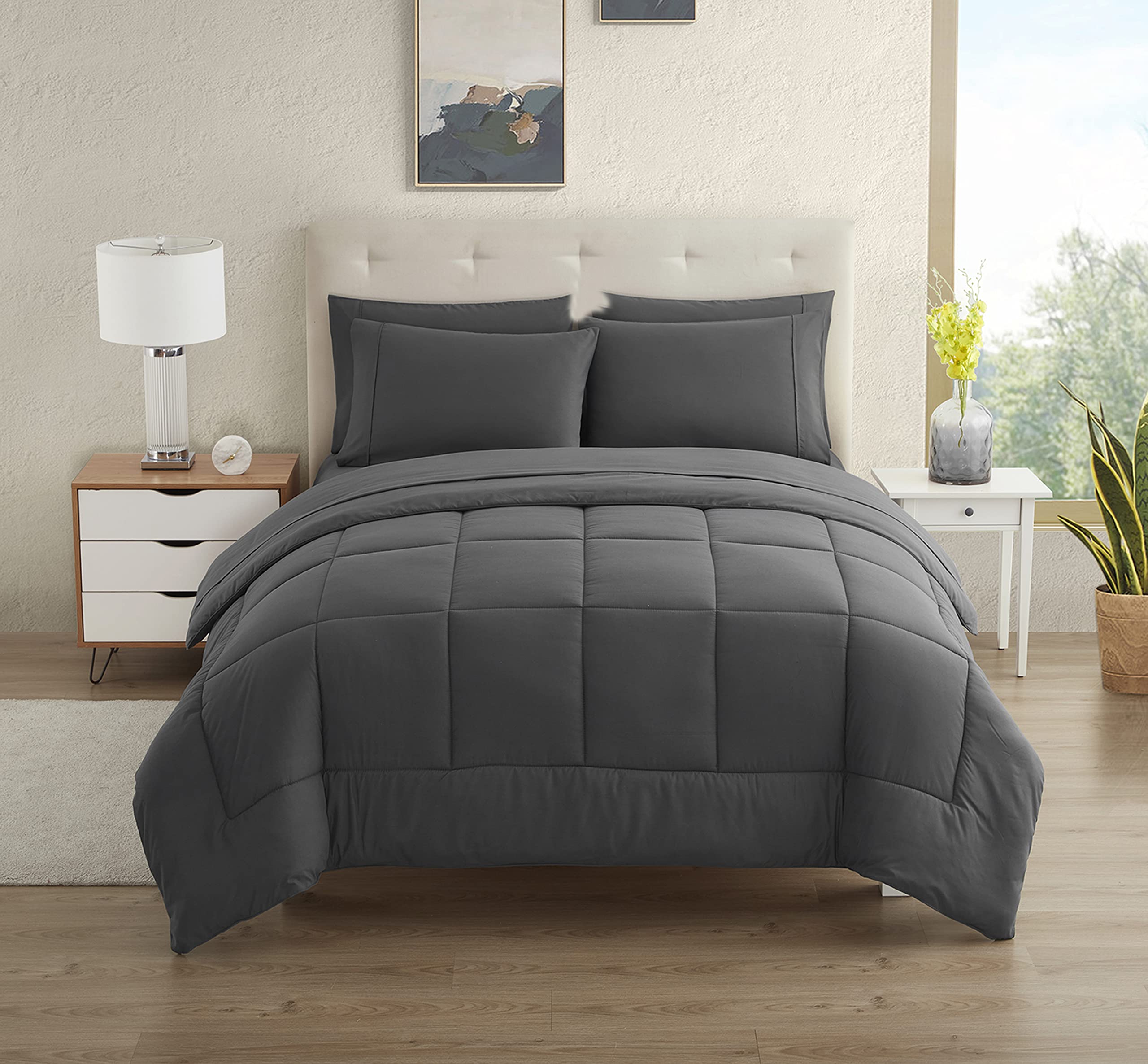 Dorm Room Essentials College Bedding Comforter Set 5 Piece Twin Size Bed In A Bag For College Students Boys And Girls, Twin, Gra