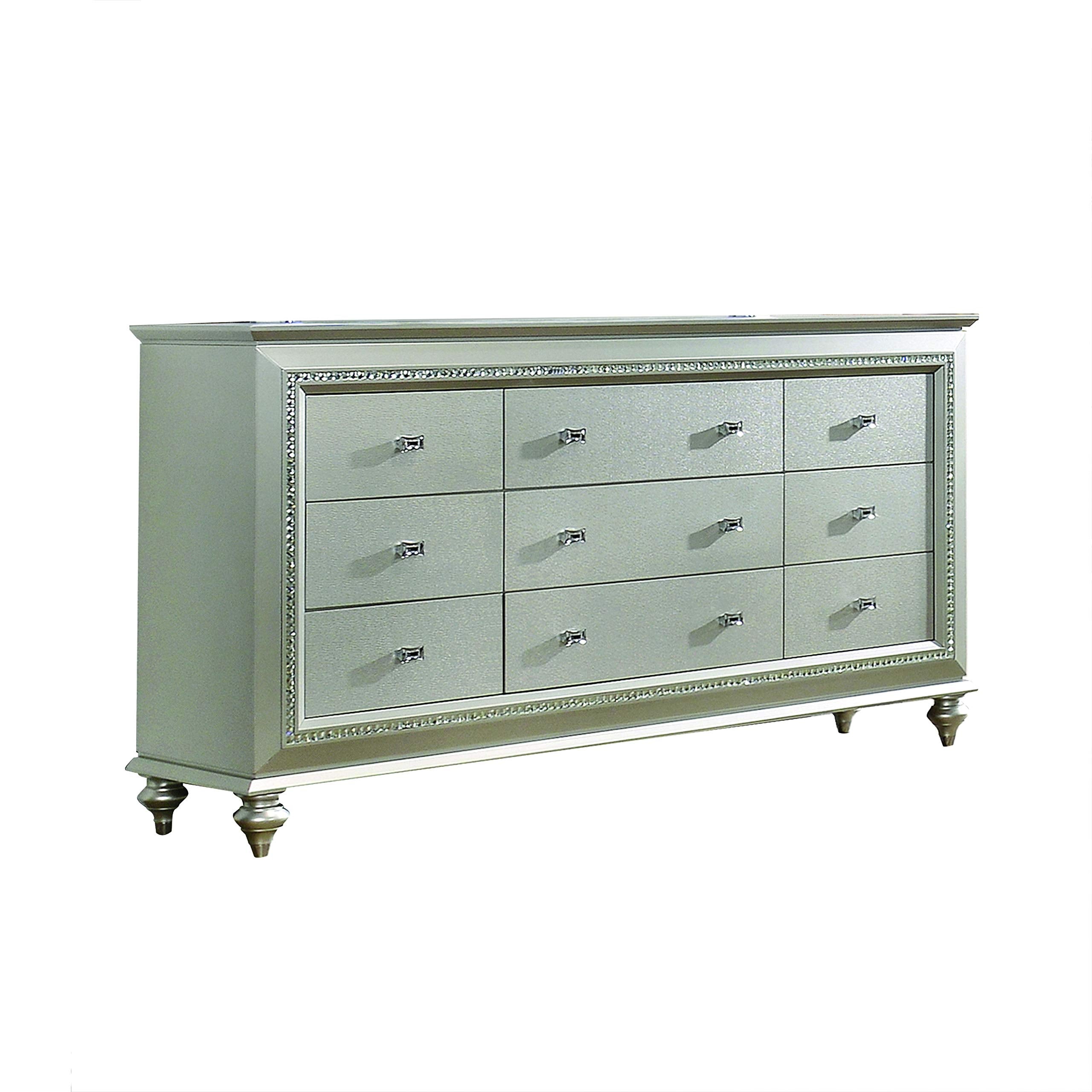 Acme Kaitlyn Rectangular Wood 9-Drawer Dresser With In Champagne White