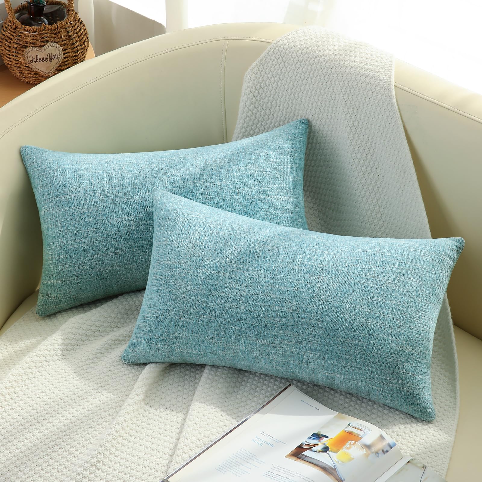 Decoruhome Decorative Throw Pillow Covers 12X20 Set Of 2, Lumbar Farmhouse Textured Pillow Covers, Chenille Pillow Covers For Co