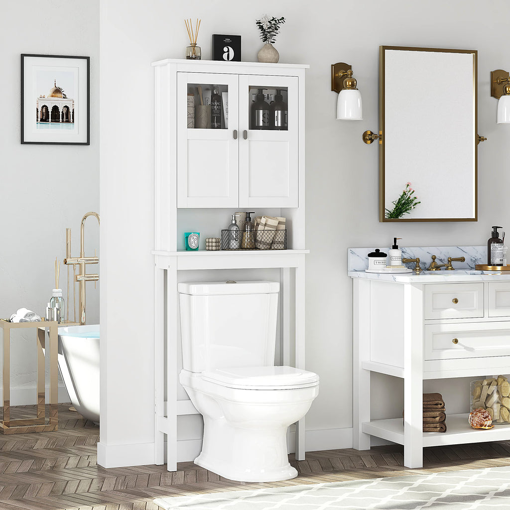 Spirich Bathroom Cabinet Over Toilet, Bathroom Storage Cabinet With Glass Doors And Adjustable Shelves, Over The Toilet Storage Cabinet, White