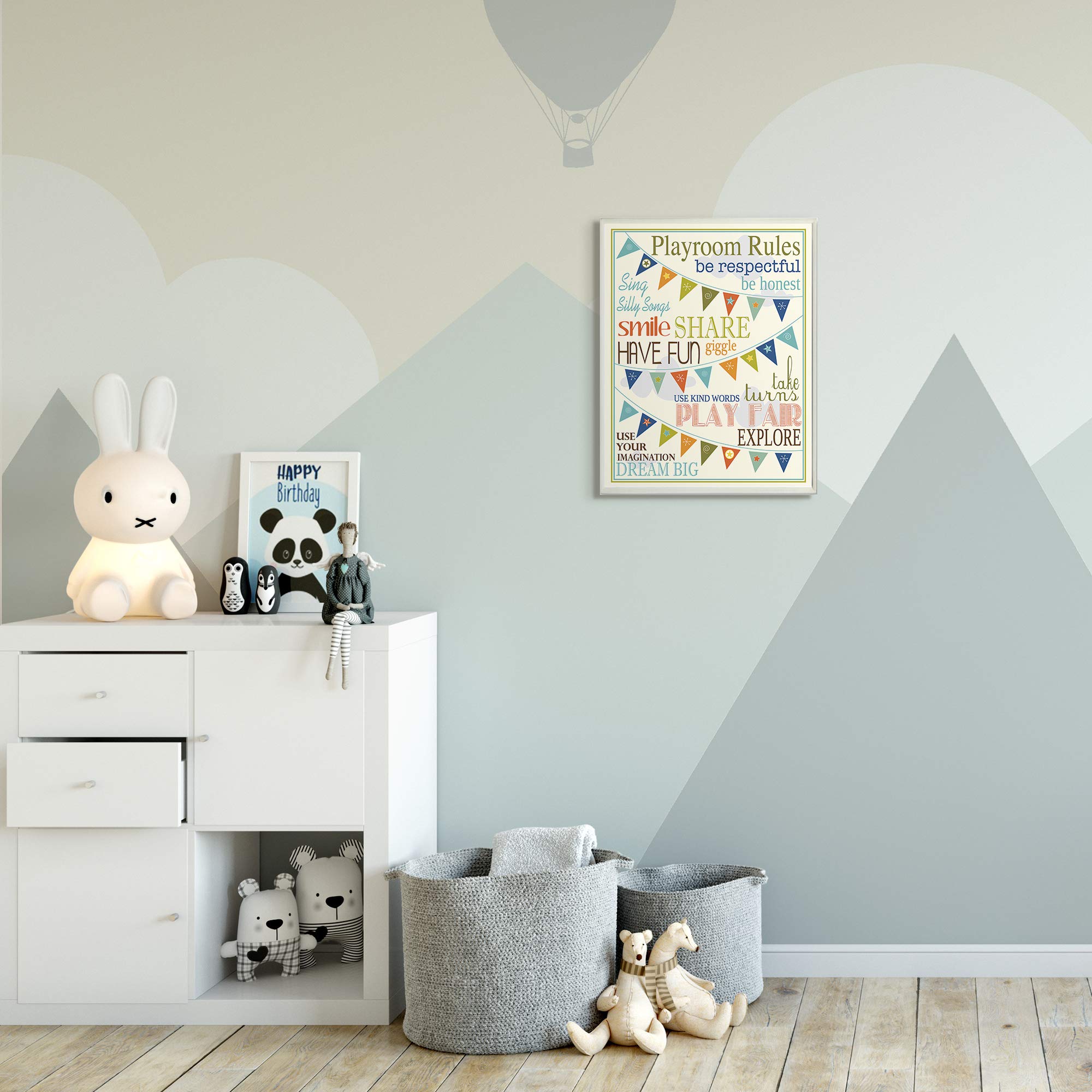 Stupell Home D  Cor Playroom Rules With Pennants In Blue Rectangle Wall Plaque, 10.25 X 0.5 X 14.75, Proudly Made In Usa