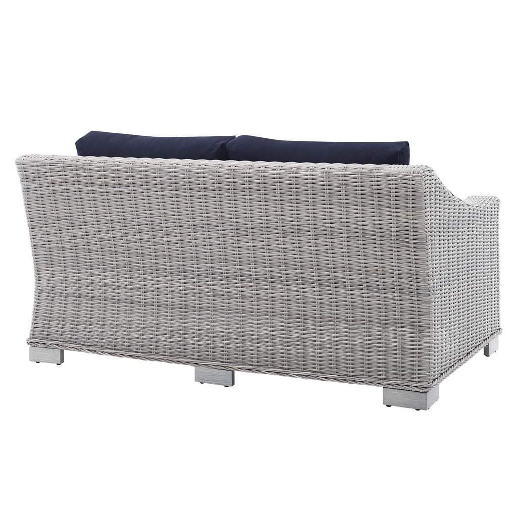 Modway Eei-3973-Lgr-Nav Conway Sunbrella Outdoor Patio Wicker Rattan, Loveseat, Light Gray Navy