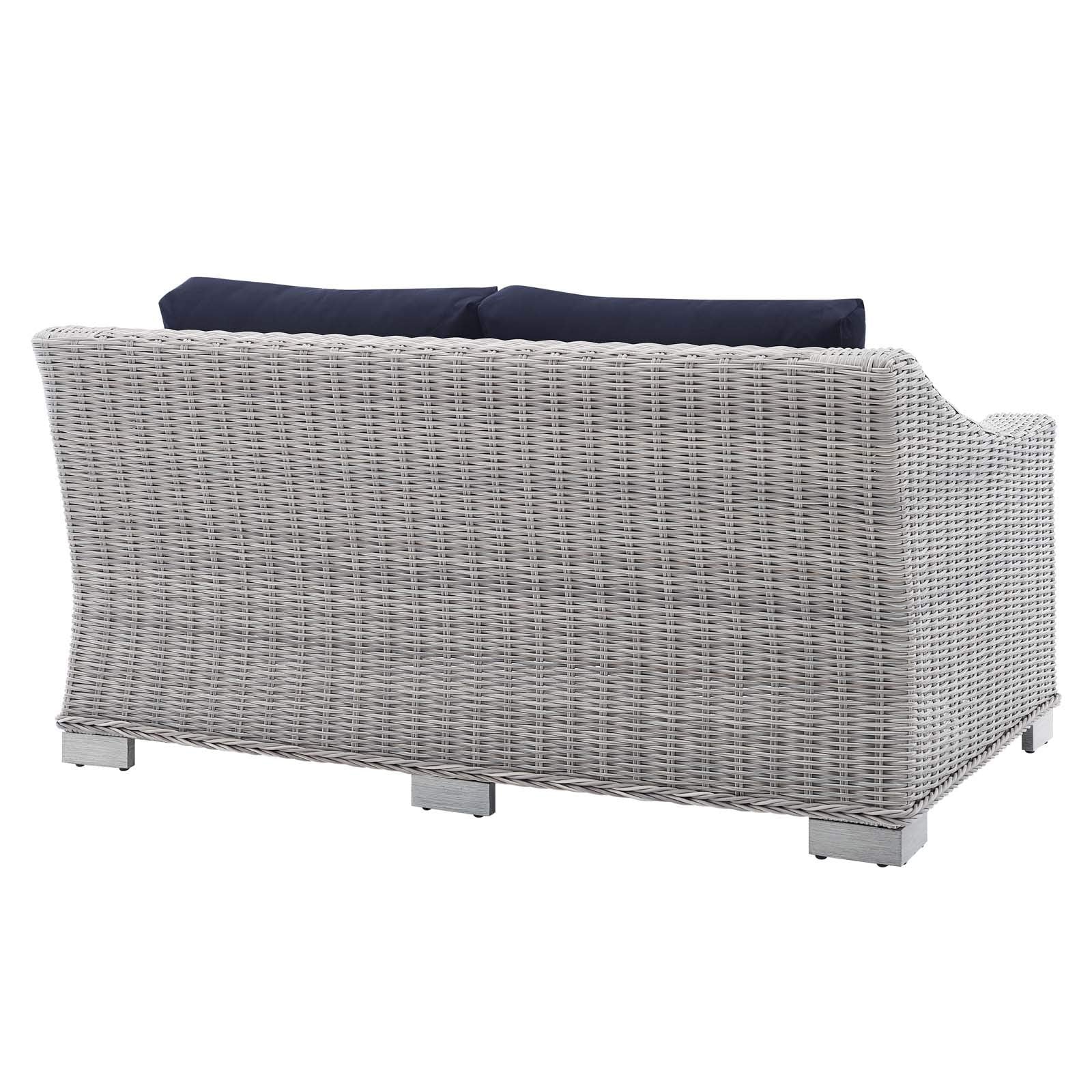 Modway Eei-3973-Lgr-Nav Conway Sunbrella Outdoor Patio Wicker Rattan, Loveseat, Light Gray Navy