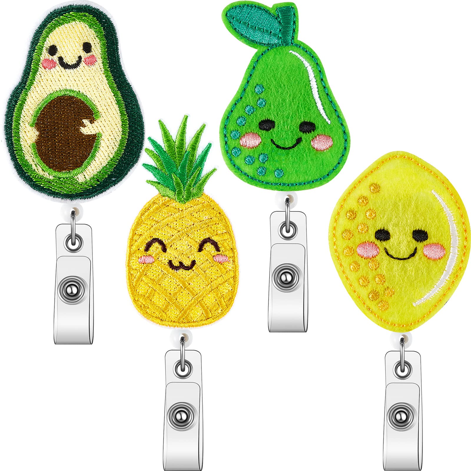 4 Pieces Retractable Badge Reel Retractable Badge Holder With Swivel Alligator Clip Felt Embroidered Id Badge Reel For Nurse Bad