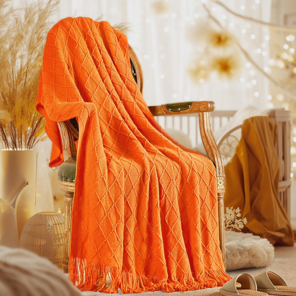 inhand Fall Throw Blanket Burnt Orange Halloween Decor for Couch, Soft Living Room Home Decor Knitted Blanket, Outdoor Lightweig