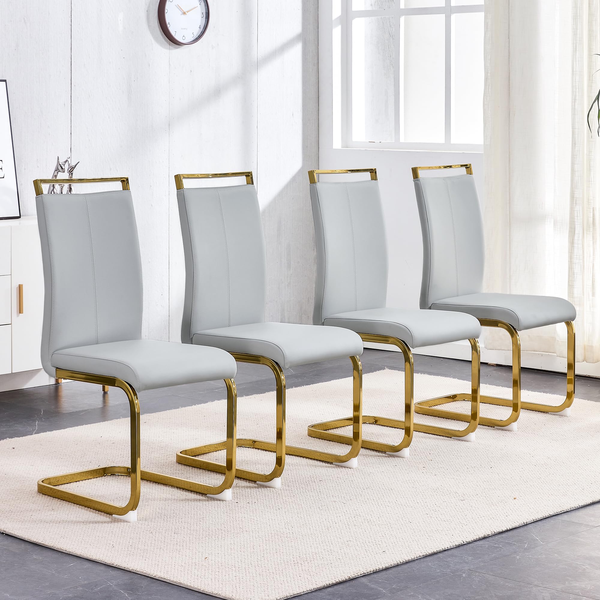 AZmac Modern Leather Dining Chairs Set of 4,Armless Kitchen Chairs,Dining Room Chairs with Upholstered Padded Seat and Sturdy Go