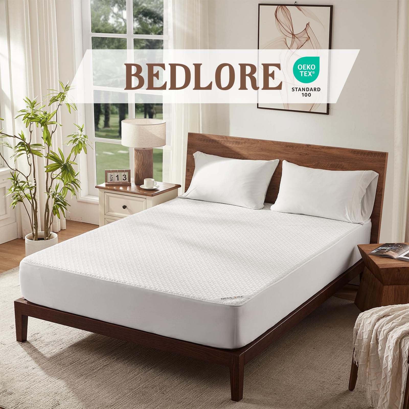 Bedlore Waterproof Twin Xl Mattress Protector, Noiseless Mattress Cover With Stretchable Pockets For 6-14 Inches Mattress, Soft