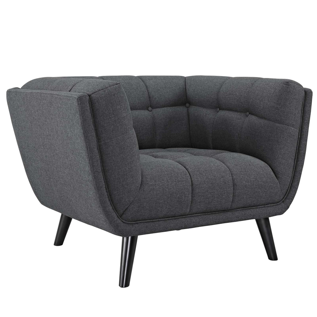 Modway Bestow Mid-Century Modern Upholstered Fabric Living Room Armchairs, 2 Piece, Gray