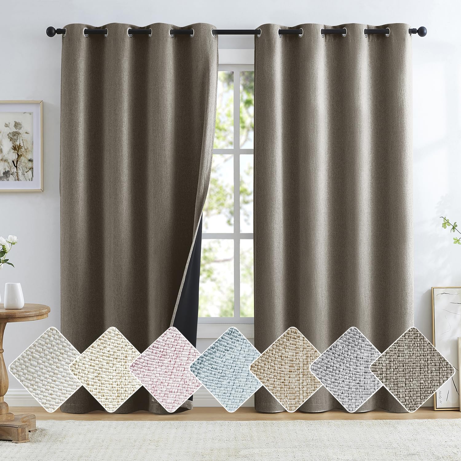 Brown Full Blackout Curtains For Living-Room Bedroom 95Inch Long Thick Thermal Insulated Energy Saving Window Curtain Panels 52'