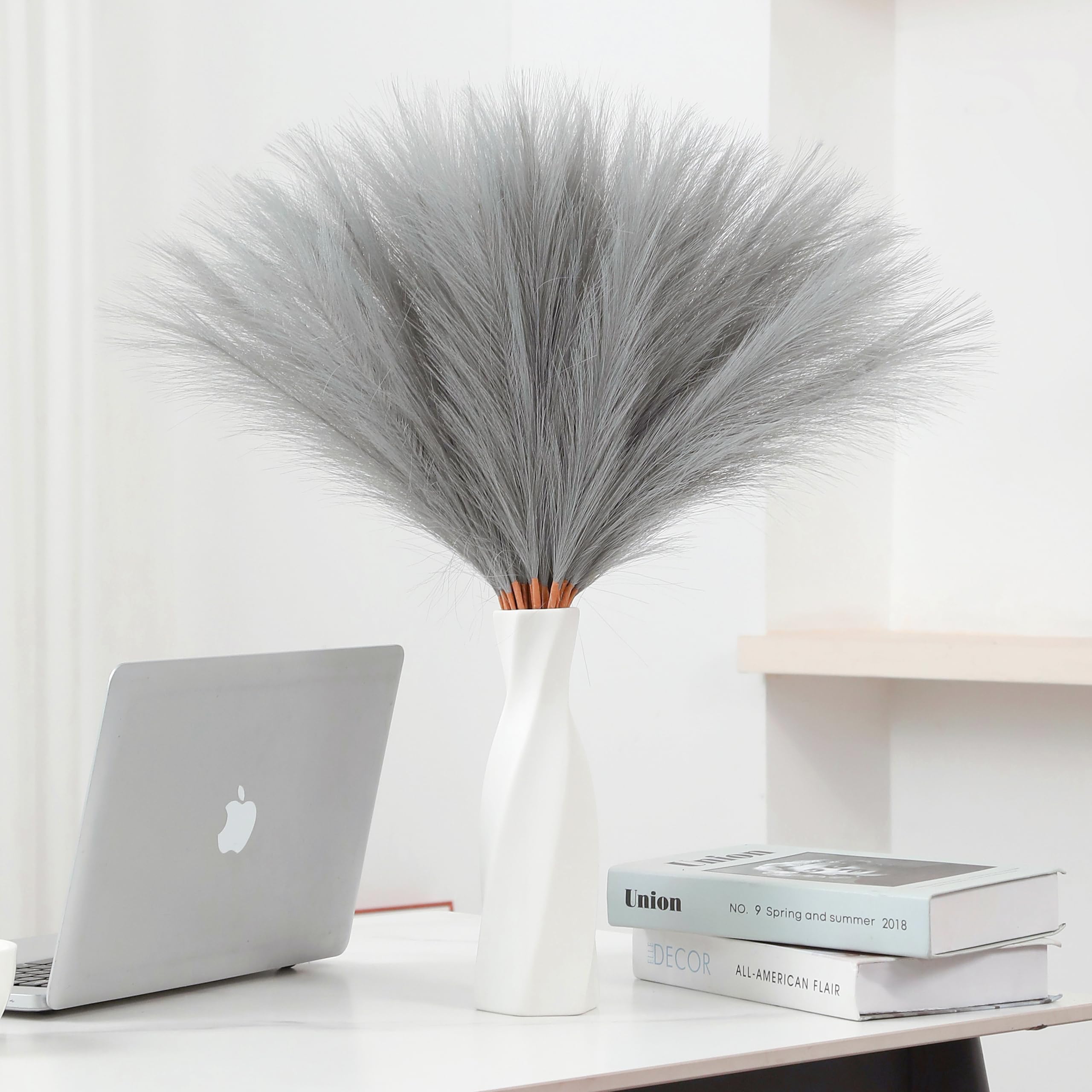 Wttisel 30pcs 22 Grey Pampas Grass - Faux Pampas Grass Decor Pompas Floral Arrangement and Vase Filler for Boho Home Wedding Mot
