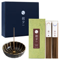 Asayu Japan Traditional Incense Gift Set with Incense Holder and Brass Stand, Forest Set with Green Lotus Incense Holder (Forest