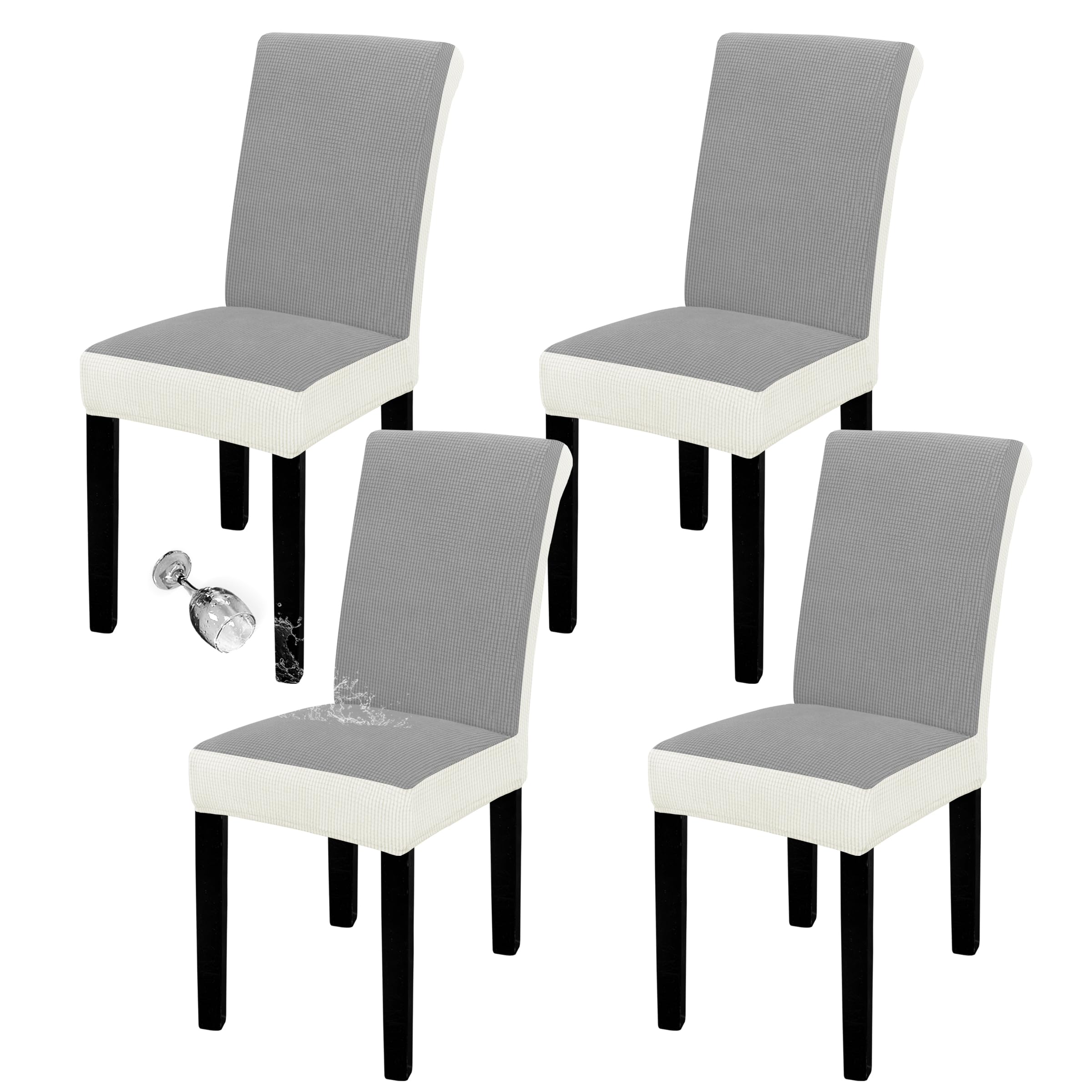 Easy-Going 100% Waterproof Dining Room Chair Cover Set Of 4, Stretch Jacquard Parson Chair Slipcover Removable Washable Chair Protector For Home, Restaurant, Banquet (Xlarge, Light Gray/Cream)