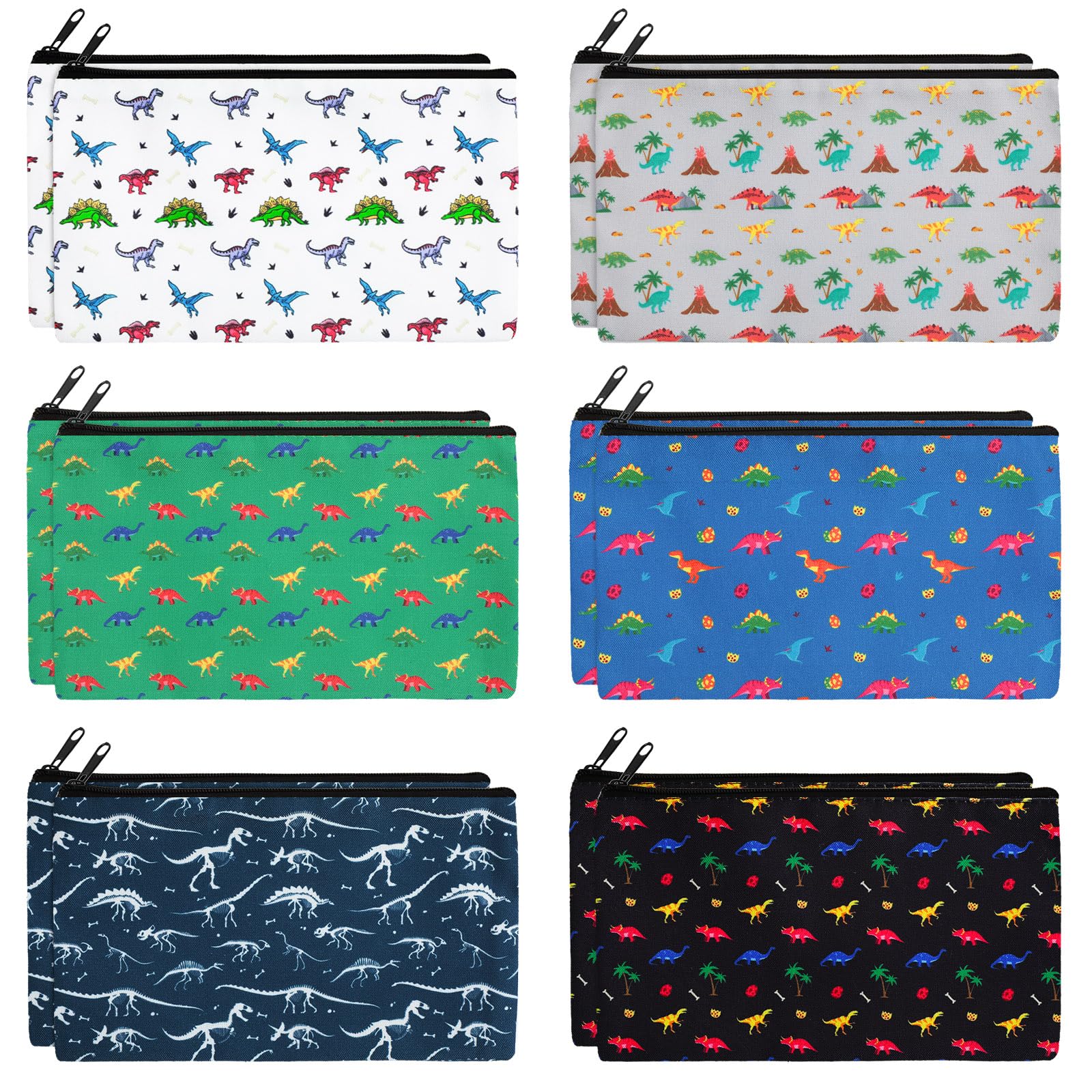Ctosree 12 Pcs Pencil Case Pouch For Kids Boys Girls 8.3 X 4.7 Inches Cartoon Dinosaur Pencil Pouch Students Stationery Cosmetic