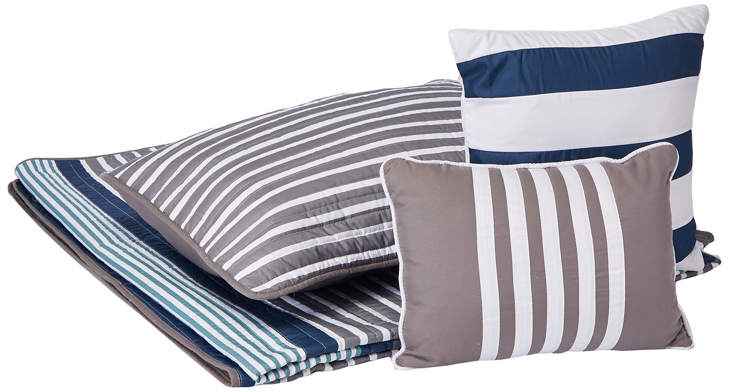 Intelligent Design Paul Reverisble Quilt Set, Modern Casual Stripes Design All Season Coverlet Bedspread Bedding Set Bedroom D  