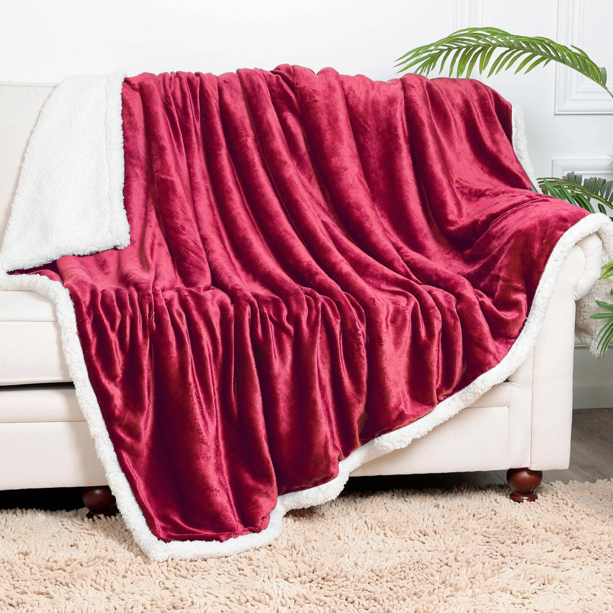 Nanpiper Sherpa Blanket,Soft Fuzzy Fleece Blanket,Warm Plush Edge Twin Size Blankets,Wine Red 60'X80'