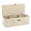 Hipiwe Seagrass Storage Basket Bin 3 Sections Hand-Woven Wicker Basket with Lid Bathroom Basket Toilet Tank Basket Holder for Or