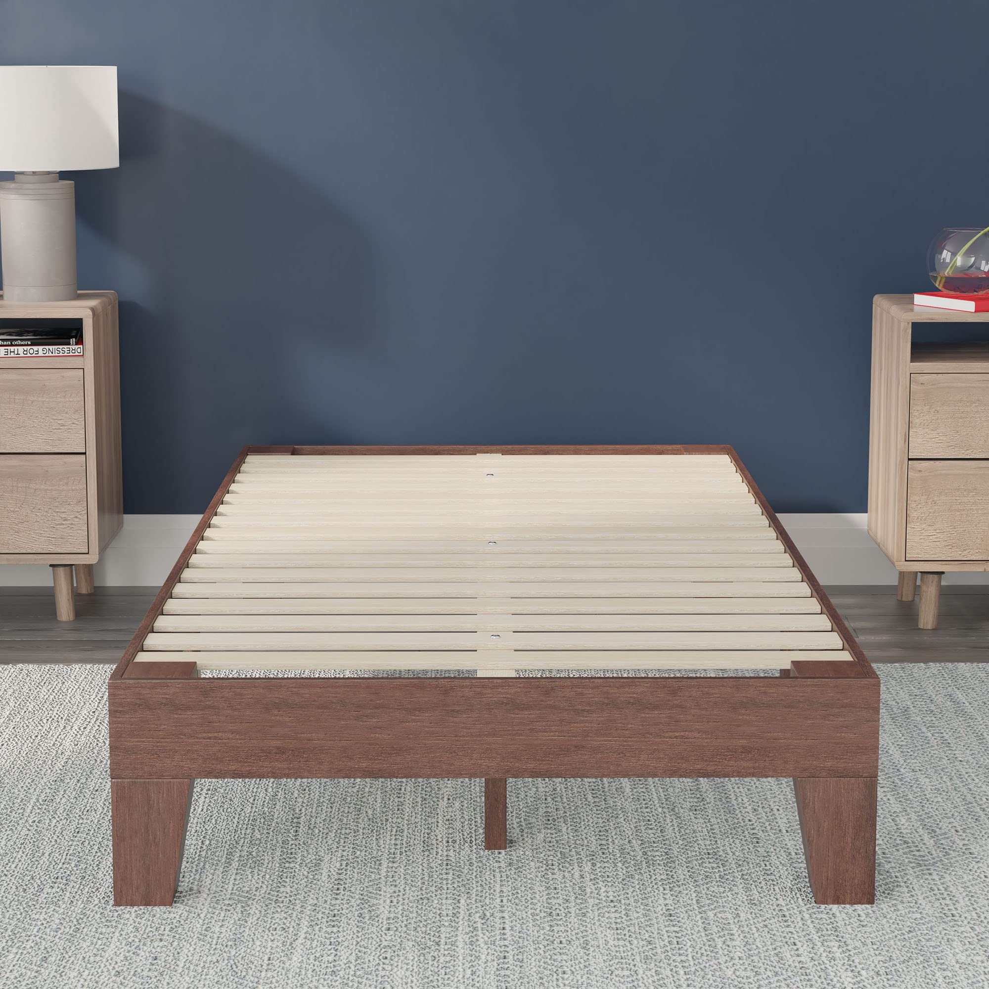 Flash Furniture Evelyn Wooden Platform Bed - Walnut Finish - Twin - Wooden Slat Support - No Box Spring Required - Easy Assembly