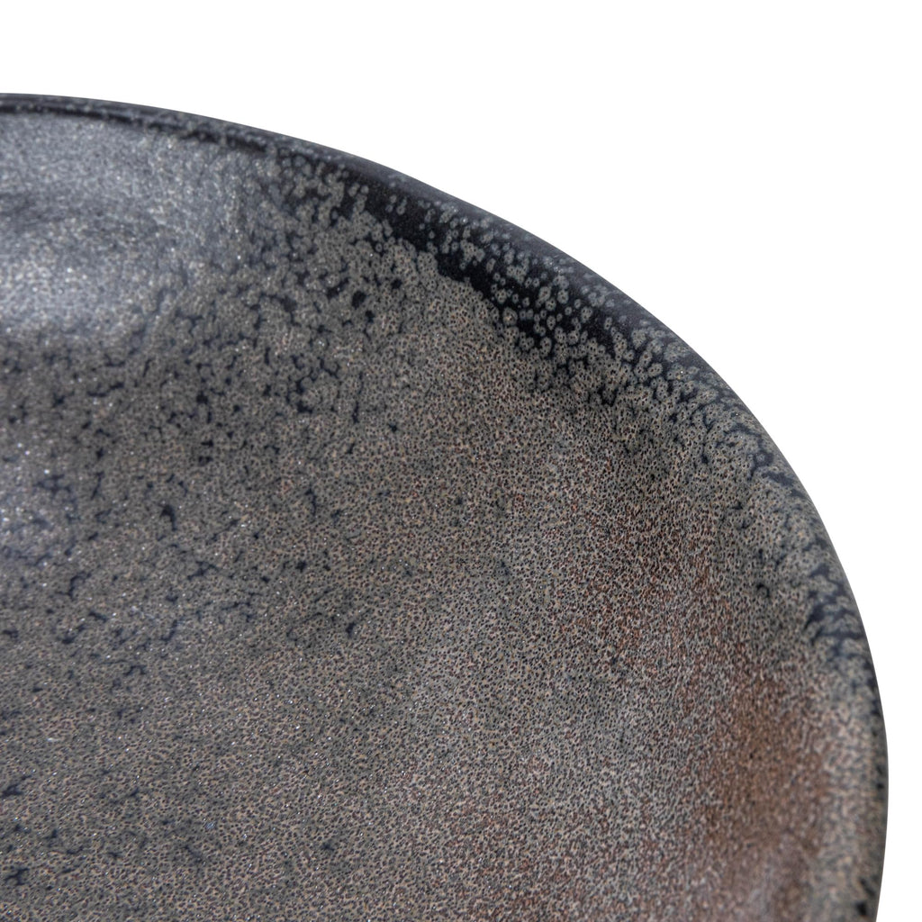 Creative Co-Op Stoneware Handle And Base, Black Reactive Glaze Bowl, 8'' L X 8'' W X 3.75'' H