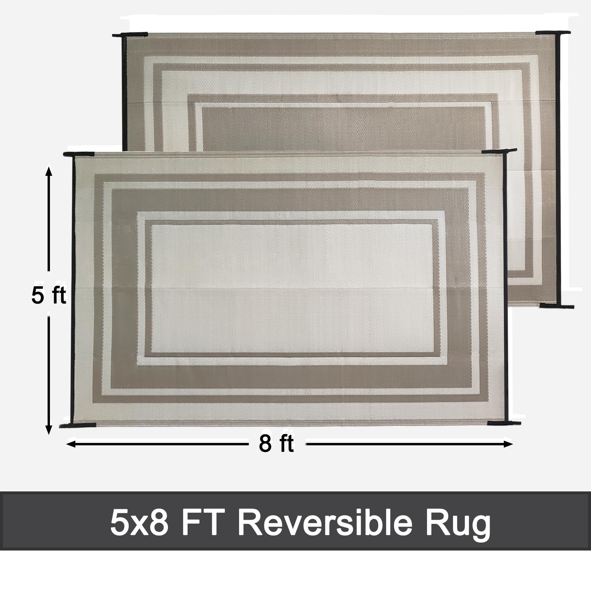 Rurality Outdoor Rugs 5X8 For Patios Clearance,Waterproof Mats For Porch,Deck,Plastic Straw Area Rugs For Backyard,Balcony,Reversible,Geometric