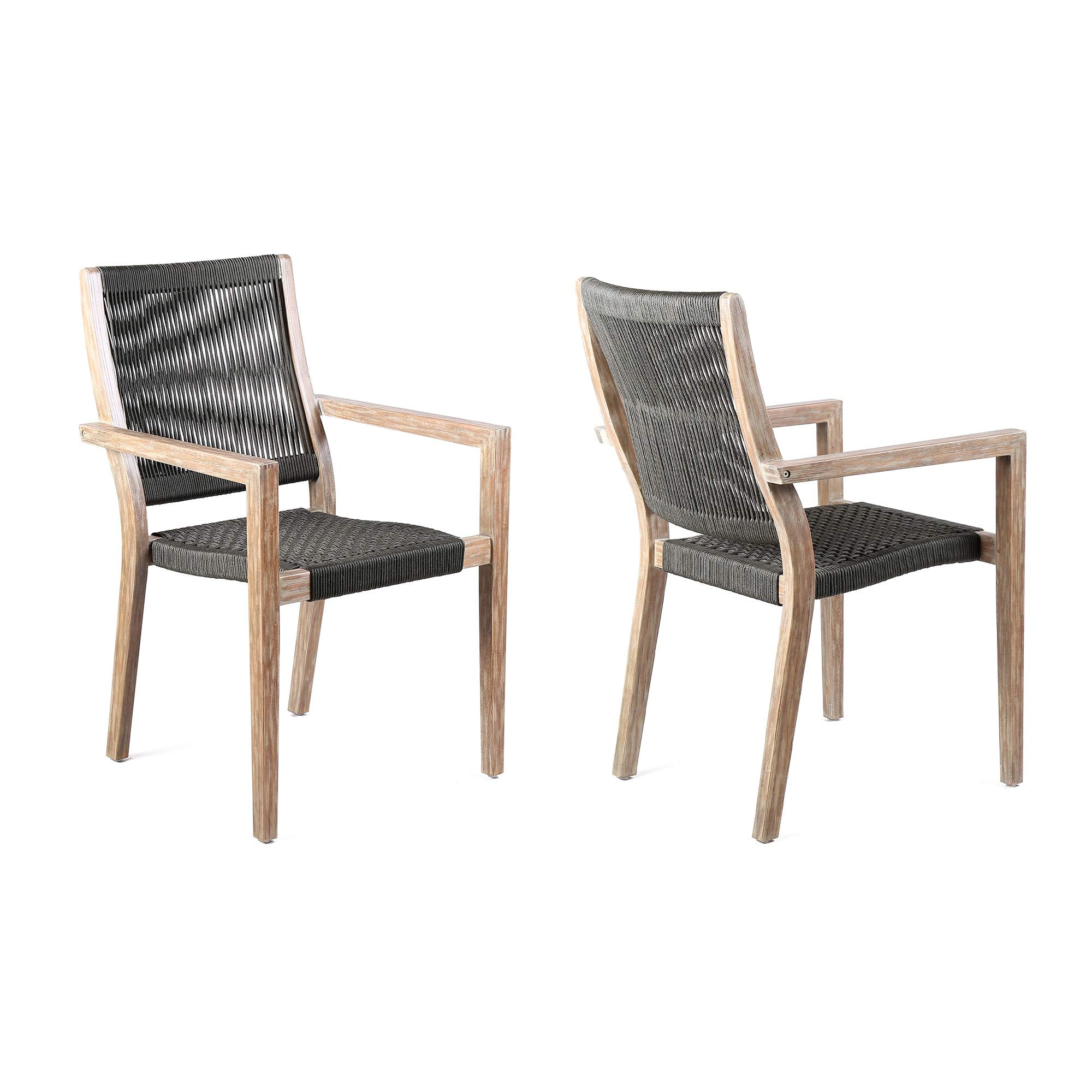 Armen Living Madsen Outdoor Dining Chairs in Teak Finish with Charcoal Rope - Set of 2