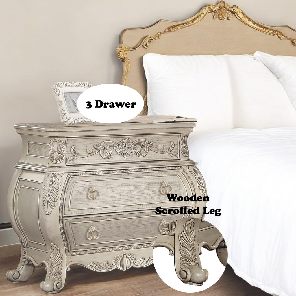 Acme Ragenardus 3-Drawer Wood Bombe Nightstand in Antique White