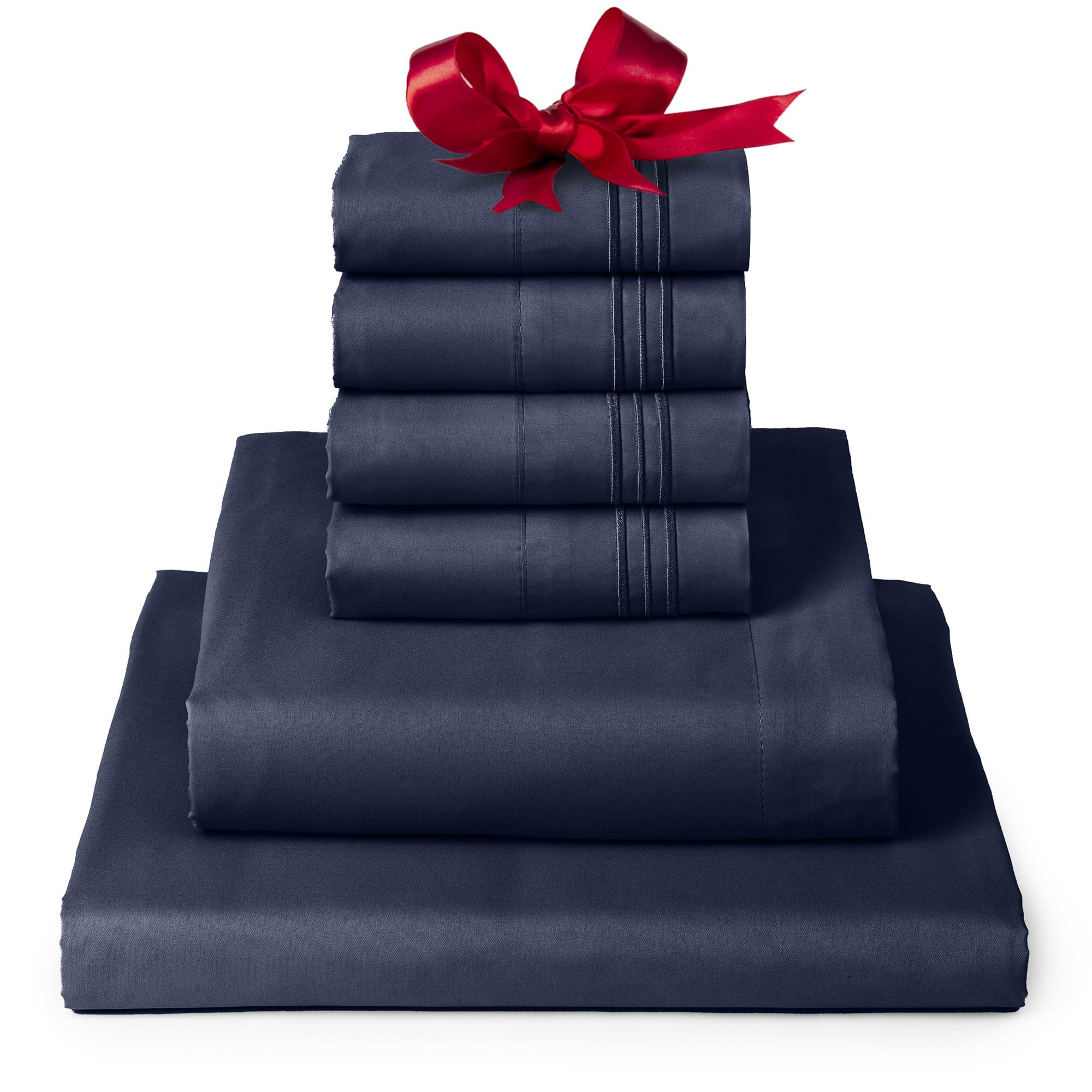 Mellanni Full Sheet Set - 6-Piece Iconic Collection Bedding, (Including 4 Pillowcases), 16-Inch Deep Pocket, Easy Care, Extra Soft, Cooling Sheets, Brushed Microfiber - Navy Blue