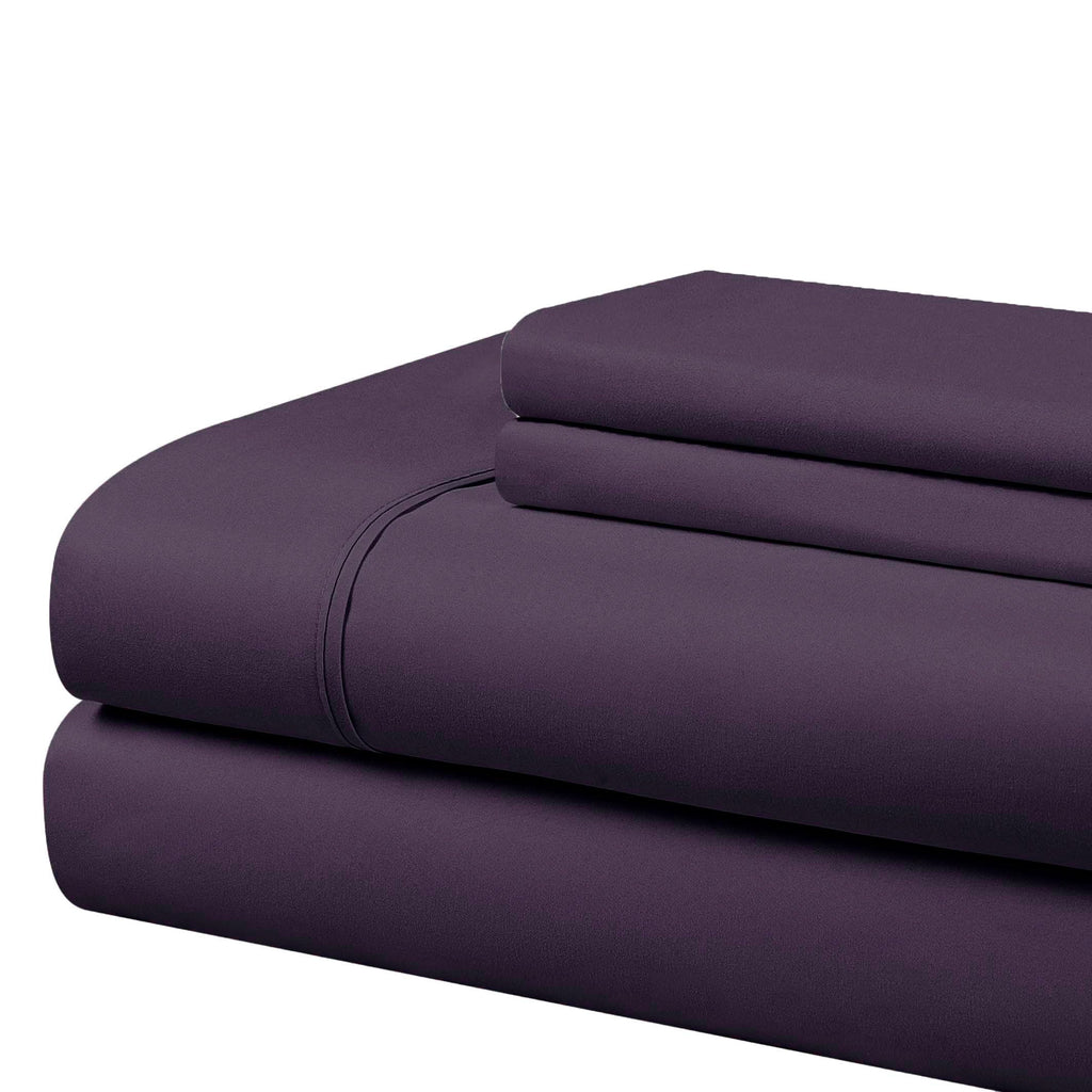 Cathay Home Essentials Ultra Soft Hypoallergenic Wrinkle Resistant Double Brushed Microfiber Bedding Sheet Set, Eggplant, Full