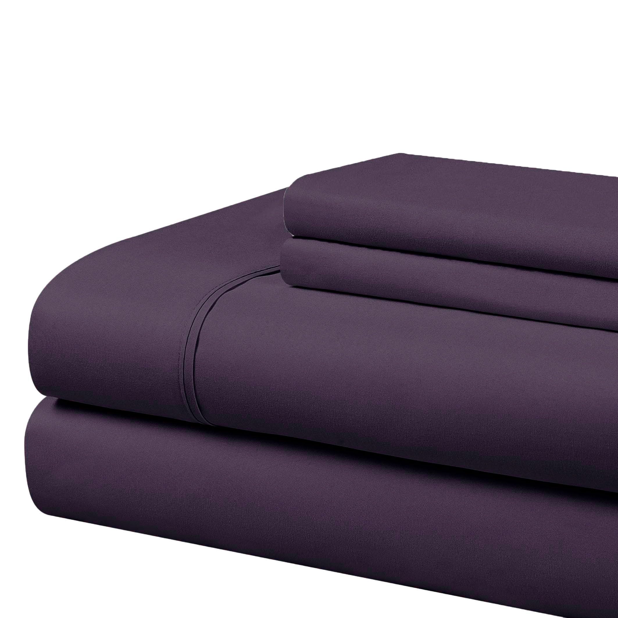 Cathay Home Essentials Ultra Soft Hypoallergenic Wrinkle Resistant Double Brushed Microfiber Bedding Sheet Set, Eggplant, California King