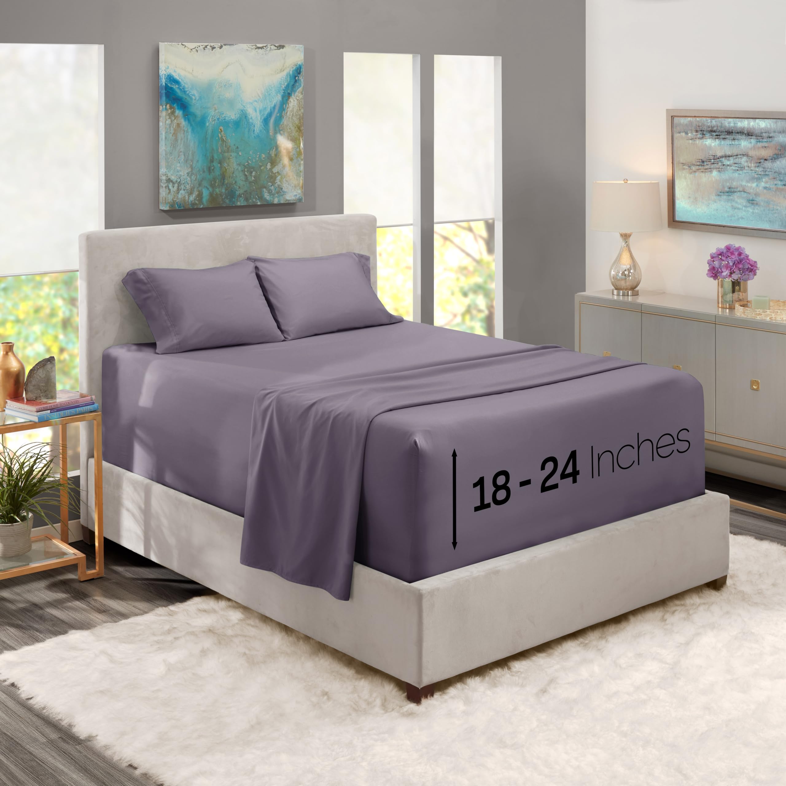 Nestl Extra Deep Pocket Sheets - Fits Mattress 18-24 Inches Deep, Extra Deep Pocket Full Size Sheets Sets, 4 Piece Full Size Sheets, Full Sheets Deep Pocket, Grayish Purple