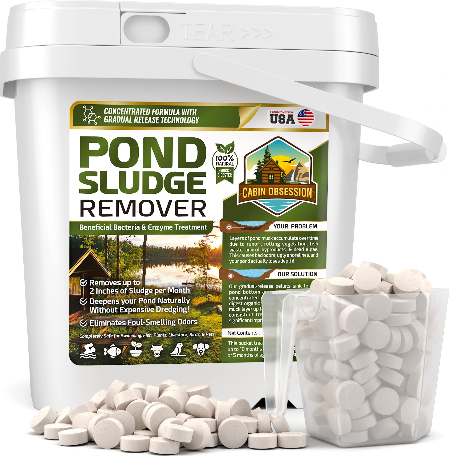 Pond Sludge Remover - 5 Pounds Beneficial Pond Bacteria & Enzyme Treatment - 100% Natural Muck Digester - Safe For All Aquatic L