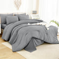 Litanika California King Comforter Set Medium Gray - 7 Pieces Bed In A Bag Cal King Beddding Comforter Sets, Plain Lightweight B