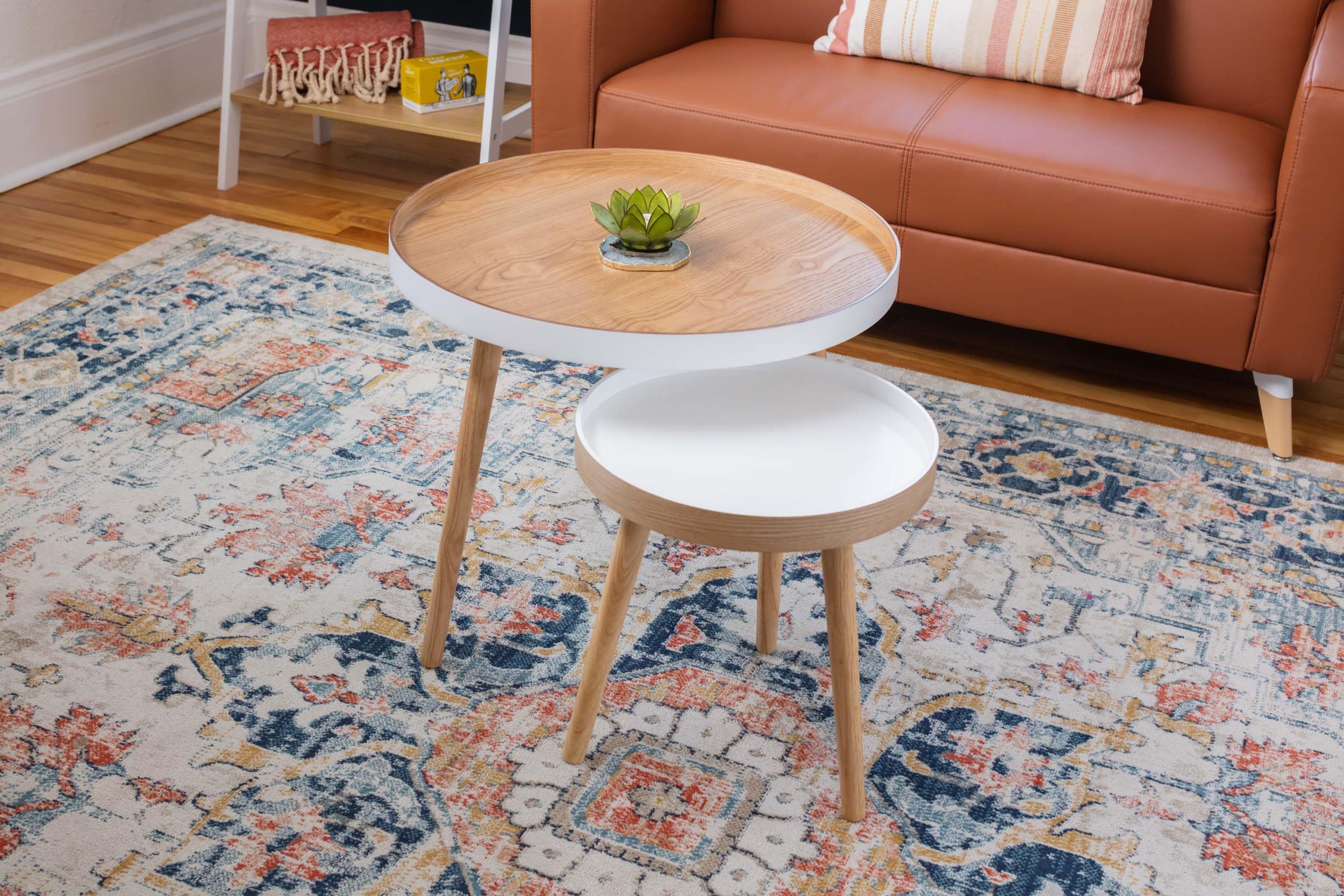 Safco Ec8890 2-Piece Nestable End Tables For Living Room, Bedroom And Small Spaces. White And Light Wood Grain