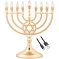 The Dreidel Company Traditional LED Electric Silver Hanukkah Menorah - Battery or USB Powered - Includes a Micro USB 4 Charging