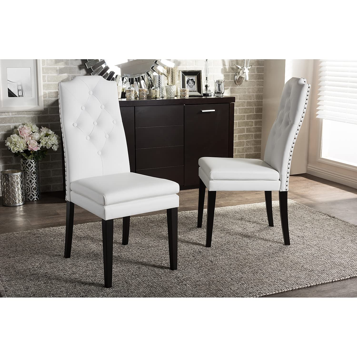 Baxton Studio Dylin Contemporary Faux Leather Dining Chair, White, 2/Pack (120-2P-6601-HIT)