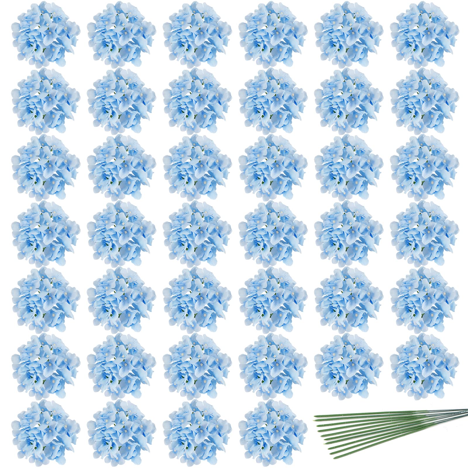 JPSOR 40pcs Artificial Hydrangea Silk Flower Heads with Stems, Fake Flowers for Wedding Centerpiece Home Garden Party Decoration