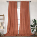 Burnt Orange Curtains 90 Inches Long For Living Room Dining 2 Panels Back Tab Pocket Light Airy Breathable Flowing Cotton Textur