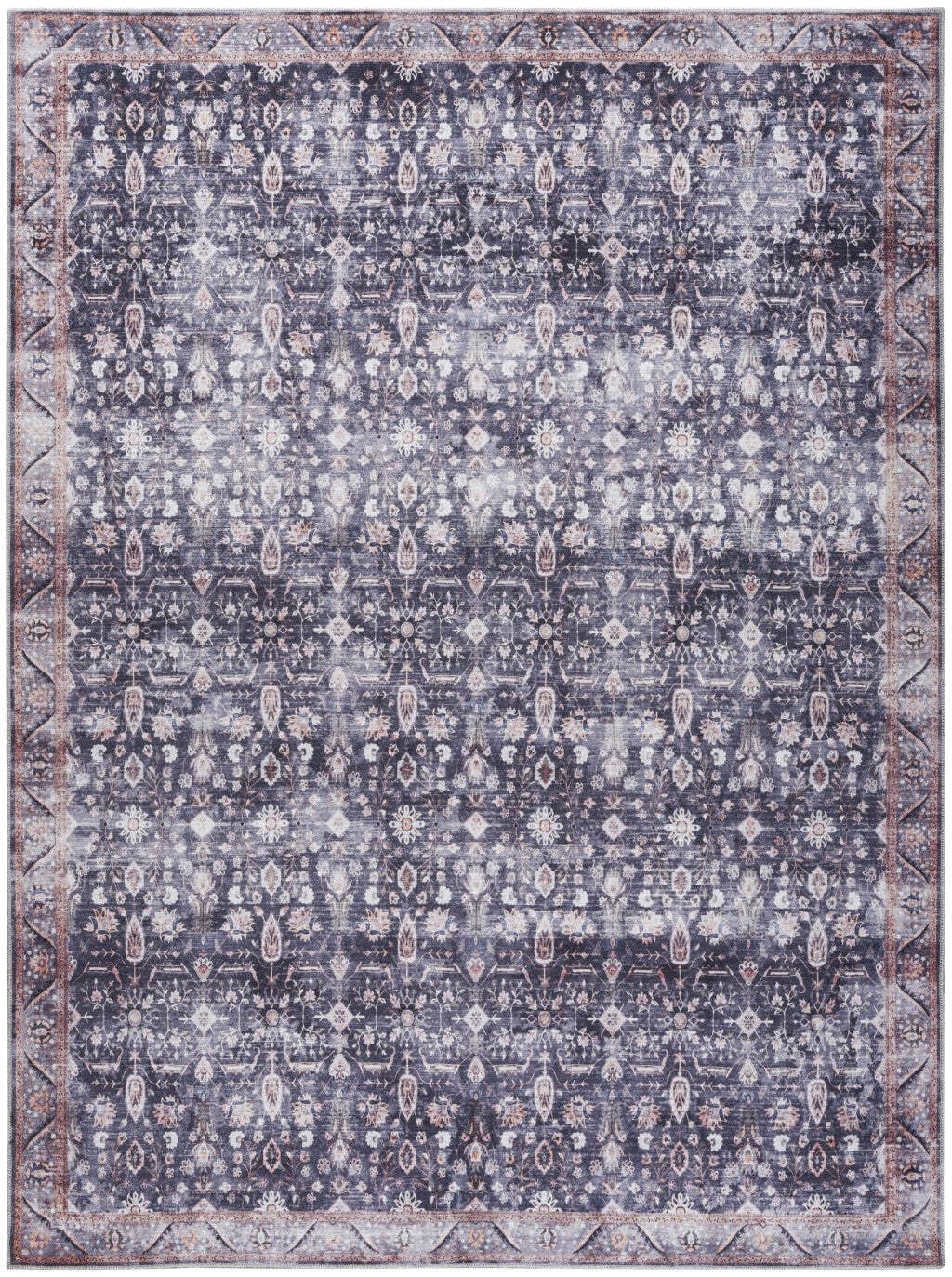 HomeRoots 533345 9 x 12 ft. Blue & Ivory Oriental Traditional Power Loomed Distressed Washable Non Skid Rectangle Area Rug