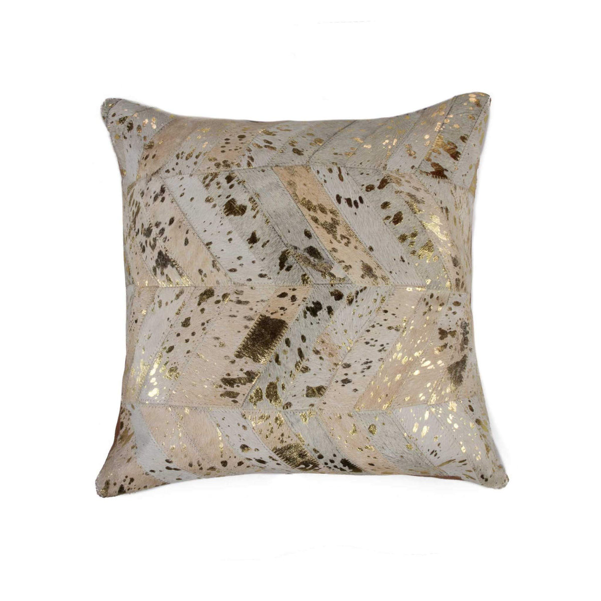 HomeRoots Decor 18' x 18' x 5' Cowhide Microsuede Polyfill Torino Madrid Throw Pillow - Natural and Gold