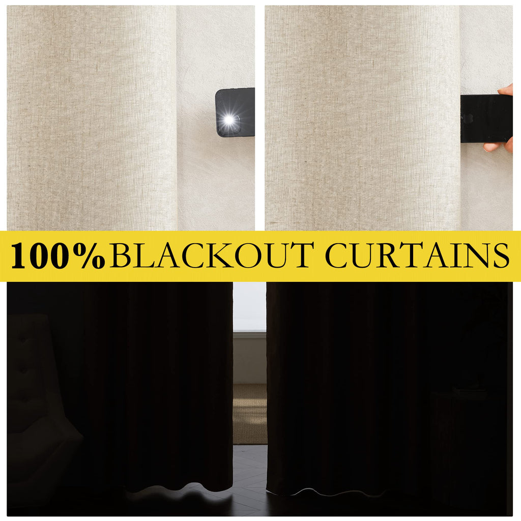 Nicetown 100% Absolutely Blackout Linen Curtains With Thermal Insulated White Liner, 52' W, 2 Pcs, Beige, 95' Long Drapes Sweep The Floor Decorative Keep Privacy Panels For Living Room/Villa/Bedroom