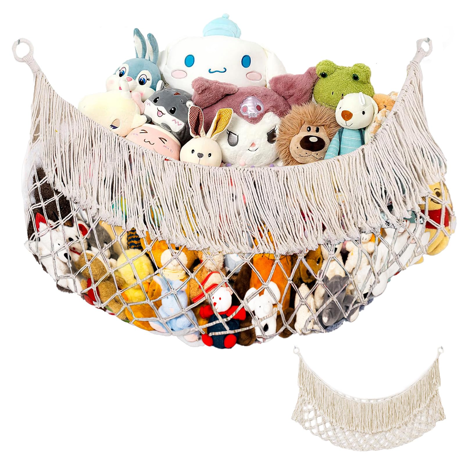 Zhiyuejing Stuffed Animal Hammock,Cotton Stuffed Animal Storage,Boho Stuffed Animal Net For Bedroom(Cream-Colored)