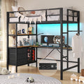 Dictac Twin Metal Loft Bed With L-Shaped Desk, Led Lights,Charging Station Led Loft Bed Frame Twin Size With 3 Storage Shelves And 3 Fabric Drawers, Safety Guard & Ladder, No Box Spring Needed, Black