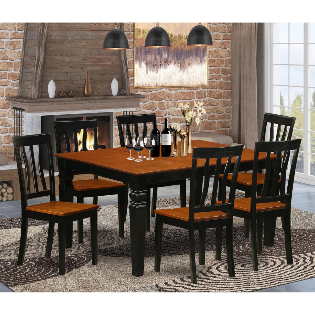 East West Furniture WEAN7-BCH-W 7 Piece Kitchen Table Set Consist of a Rectangle Dining Table with Butterfly Leaf and 6 Dining Room Chairs, 42x60 Inch, Black & Cherry