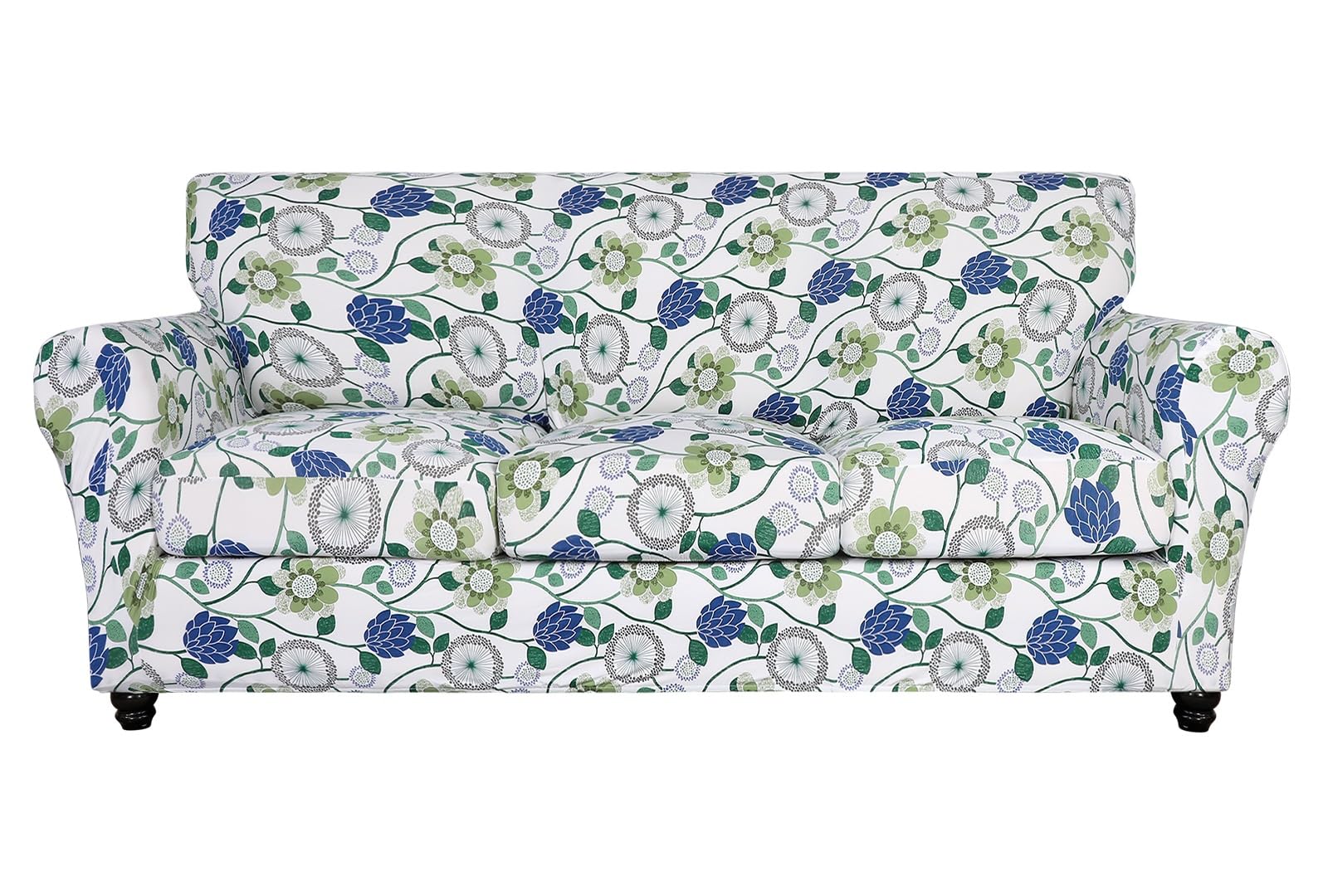 Searchi Stretch Sofa Cover Printed Couch Cover, Floral Pattern 4 Pieces Sofa Slipcover With 3 Separate Cushion Cover, Washable Furniture Protector For Living Room(Sofa, Green Flowers)